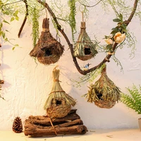 creative hand woven grass gourd bird nest natural straw weaving bird house hut outdoor hanging birdhouse garden decoration