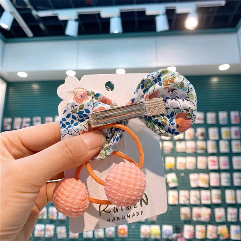 

Hair Clip Scrunchies Set For Baby Girls Plush Ball Floral Print Butterfly Hiarpins Children Hair BB Clip Barrettes Hairgrips