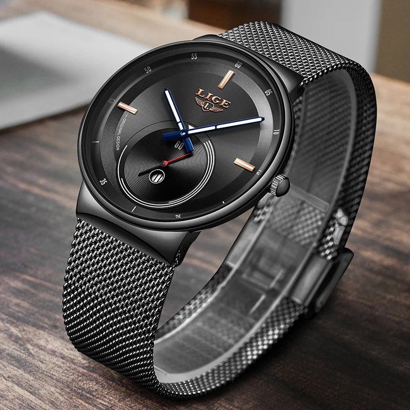 Relogio Masculino LIGE New Luxury Top Brand Men Business Watches Waterproof Quartz Analog Wristwatch Mesh Belt Male Clock+Box | Наручные
