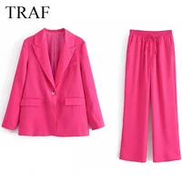 traf za womens clothing summer chic fashion pant suits blazer trouser suits chic elastic waist drawstring pants two piece set