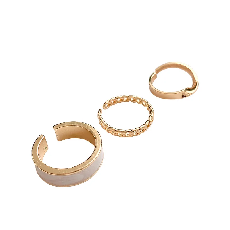

Plain ring female three - piece combination of fashion personality ins style web celebrity cold wind open adjustable ceramic rin