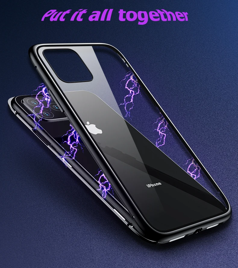 Двухсторонний стеклянный Магнитный чехол для телефона iPhone 11Pro 11 MAX XS XR xзакаленное