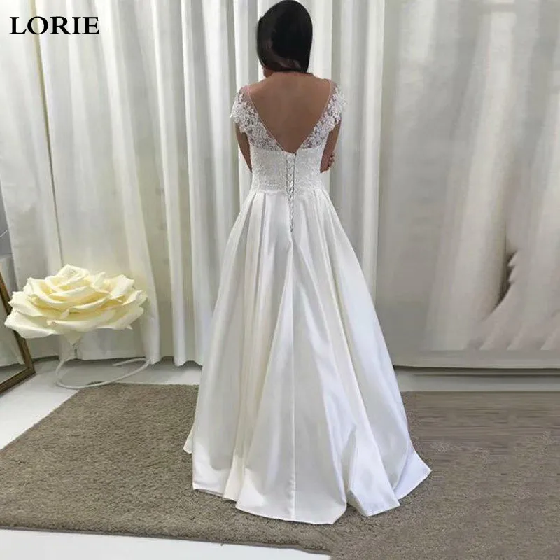 Свадебное платье LORIE А-силуэта атласная Кепка с рукавами кружевное для невесты