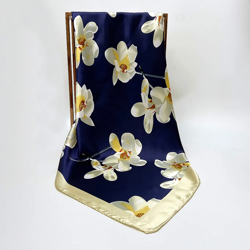 

2020 модный шарф с цветочным принтом, головные уборы для женщин, Шелковый Хиджаб для женщин, 90*90 см, маленькие квадратные солнцезащитные пляжн...