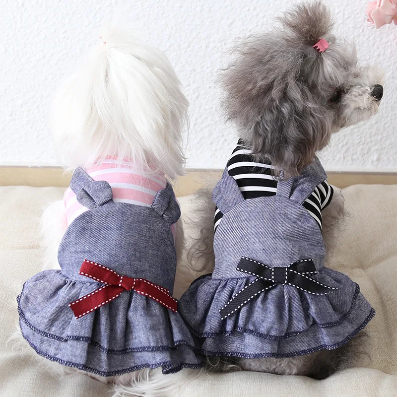 Милое нарядное платье в полоску с бантом для собак и кошек юбка-пачка летняя