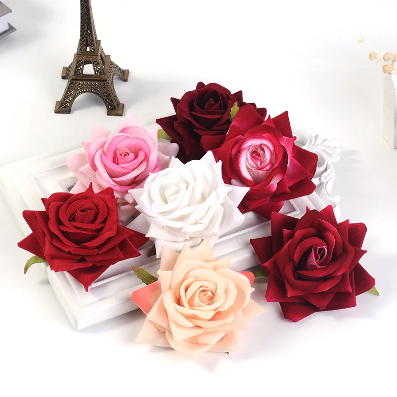 

2Pcs/lot 8CM Slik RoseHandmade Artificial Flowers Head For Wedding Decor Home DIY Wreath Scrapbooking Fake Flower Craft Gifts