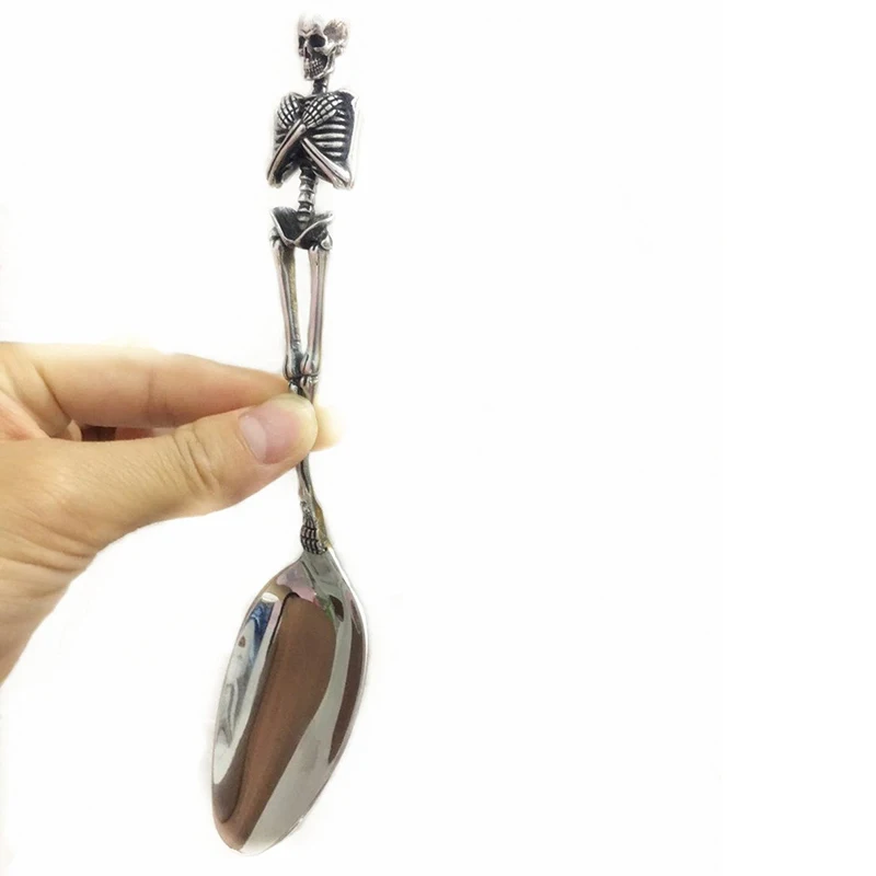 Серьга из титановой стали Череп вилка ложка посуда винтажный обеденный стол