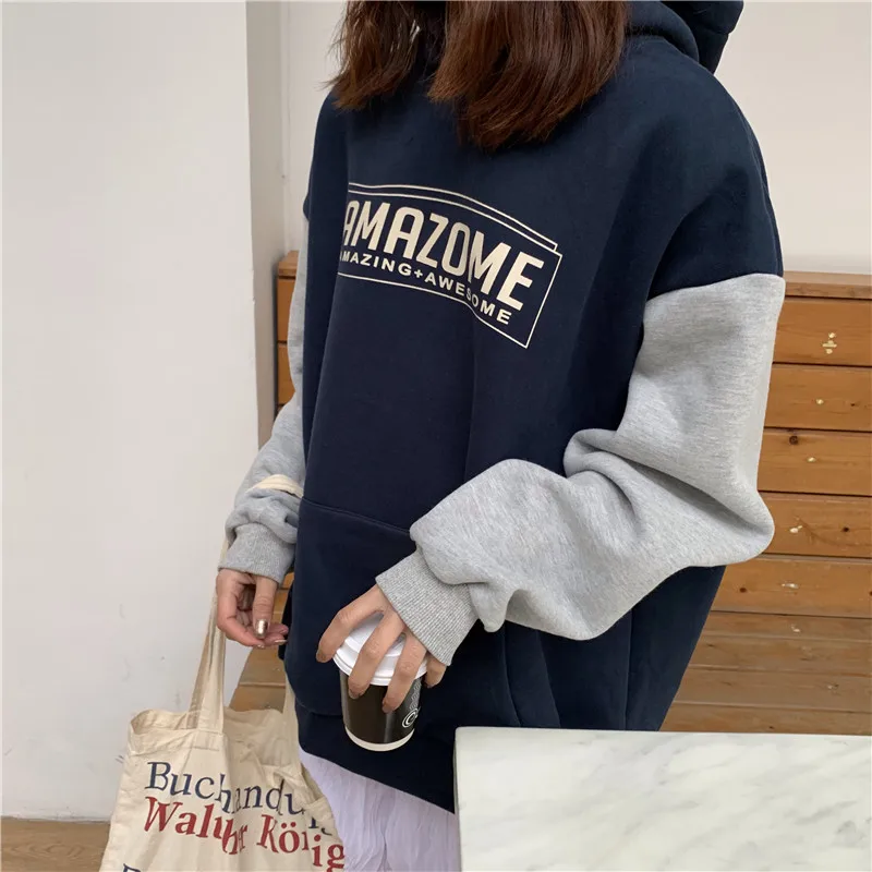 Женские толстовки с длинным рукавом и бархатом свободная универсальная