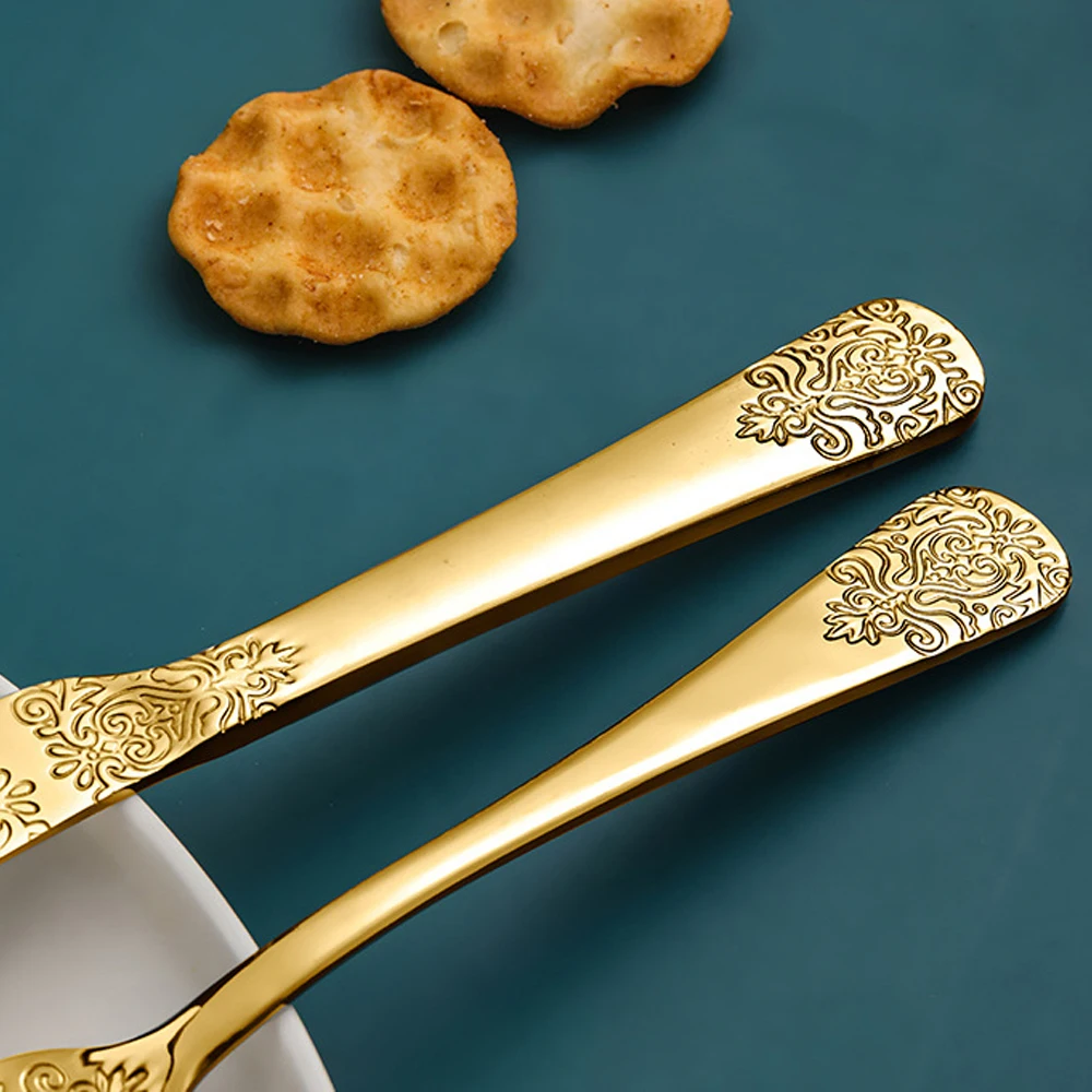 24pcs Cutlery Set Gold Tableware Dinnerware 304 Stainless Steel Carved Spoon Forks Knife Kitchen Western Dinner Silverware Gift | Дом и сад