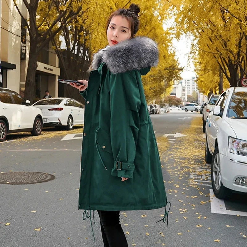Women Nagymaros fur hooded Thicke jacket clothes Autumn Winter down cotton jacket parkas Lamb wool waist coat female Korean A835