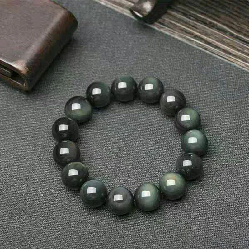 Натуральный обсидиан с обоими глазами Женский 10 мм браслет модный мужской 12
