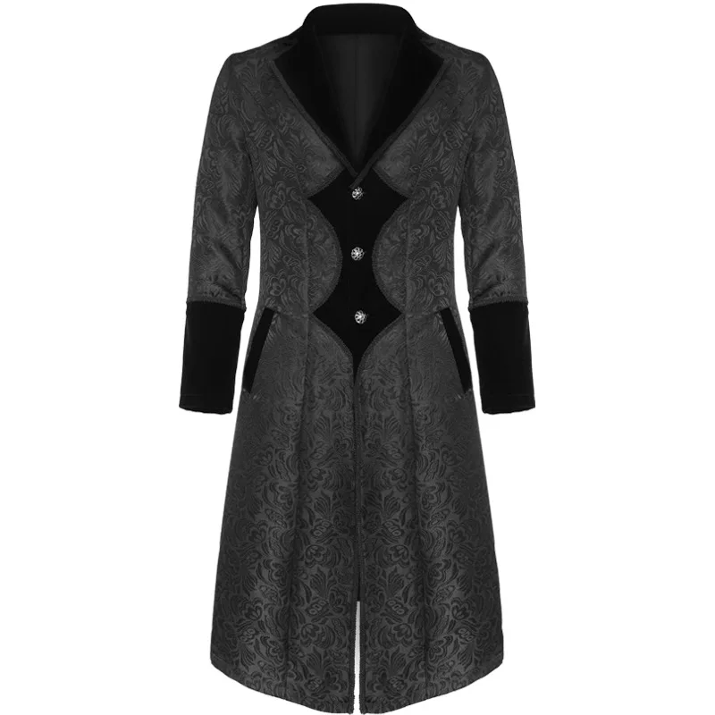 Мужская куртка в стиле стимпанк длинная винтажная жаккардовая ветровка