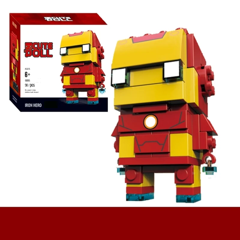 

Marvel assembling building blocks square head big head boy Avengers 4 Iron Man Spiderman Hulk Marvel assembling building blocks