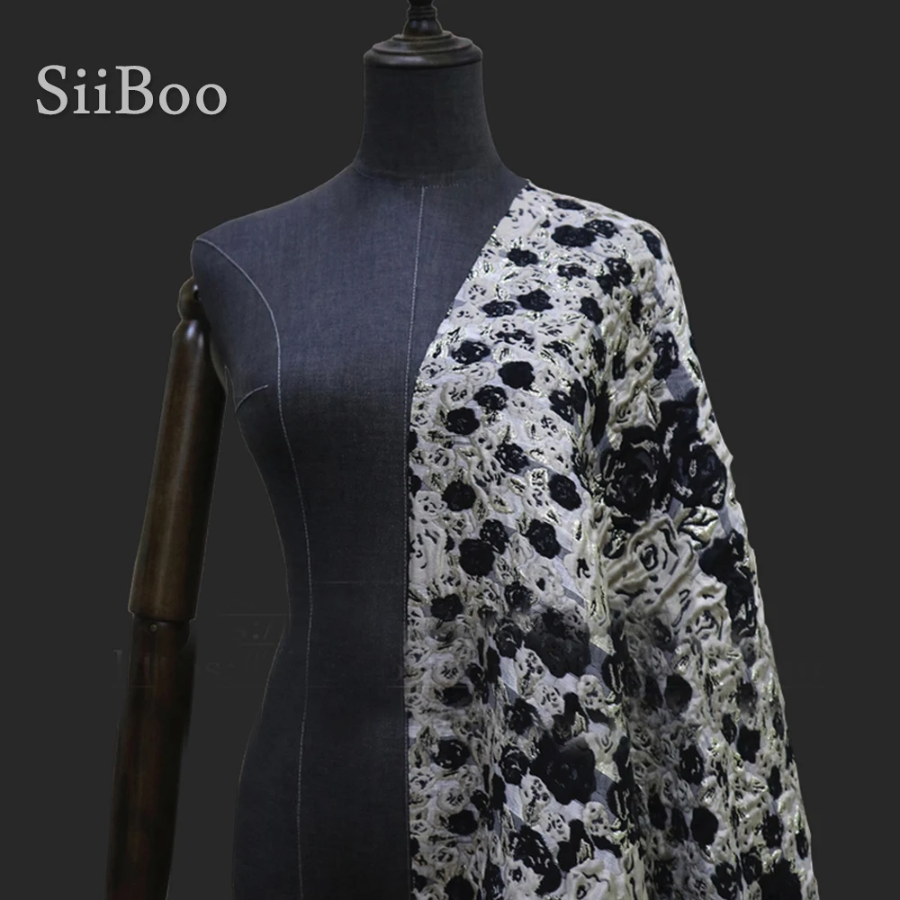 Роскошная парча в форме розы с металлическими вставками для костюма юбки платья