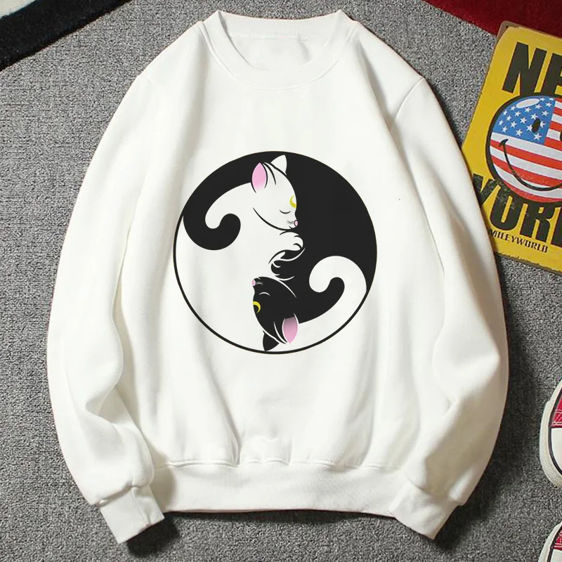 Новая толстовка женская Kawaii Мода плюс размер повседневная одежда Harajuku Мультфильм Ulzzang стиль Сейлор Мун Толстовка забавная половина Толстовка