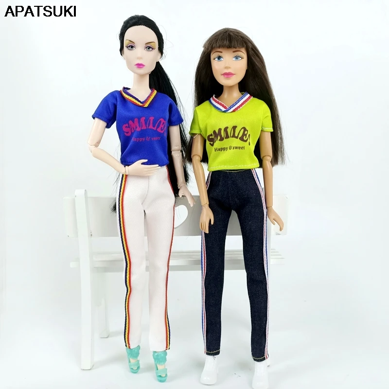 2 шт./лот рубашка с надписью Smile одежда для йоги куклы Барби верхняя штаны