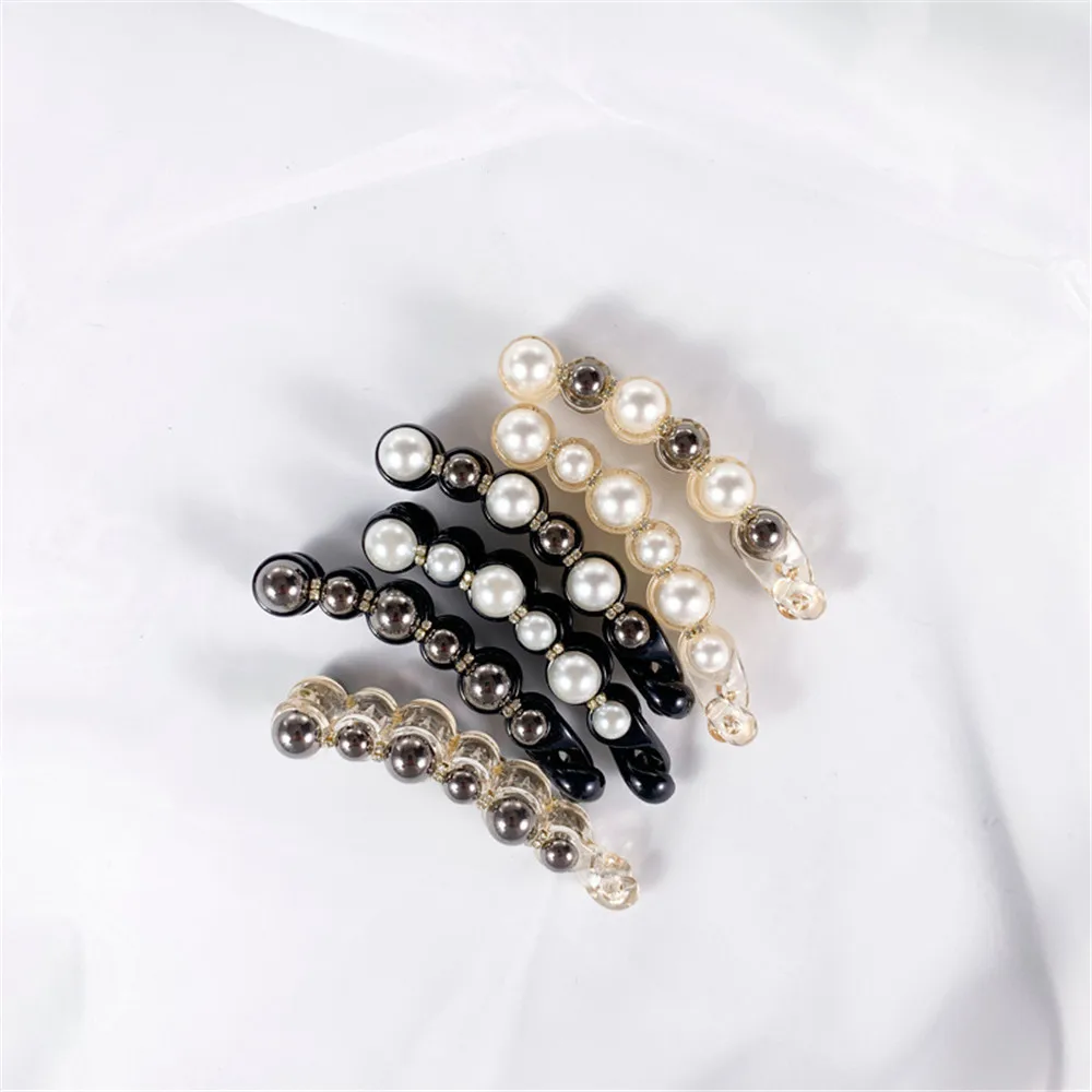 pink hair clips 1Pc Pearls Hairpins Hair Clips Jewelry Banana Clips Headwear Women Hairgrips Girl Ponytail Barrettes Hair Pins Accessories hair ties for women