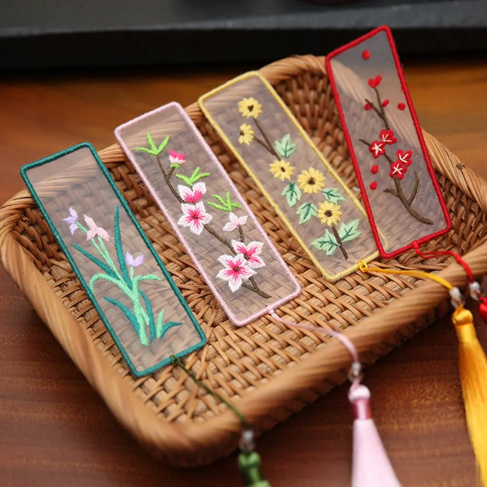 

Style Souvenir Rectangle Cross Stitch Flowers Book Decoration Book Clip Needlework Book Folder Embroidery Bookmark