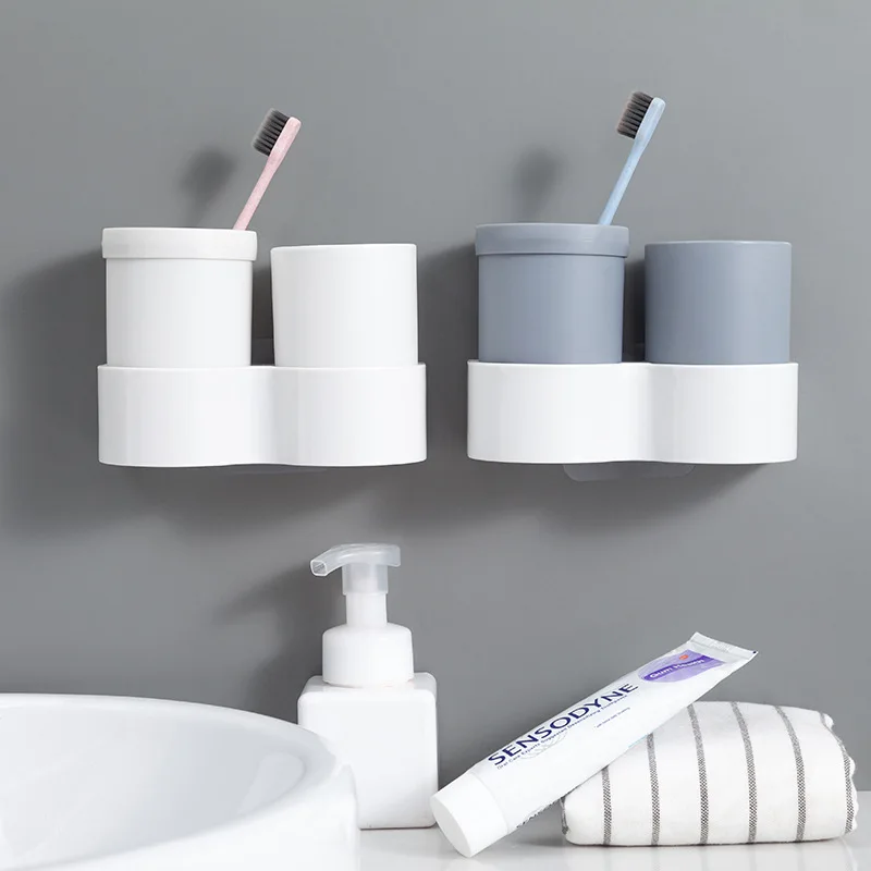 

Wall Mounted Bathroom Toothbrush Holder Wash Set Device Storage Rack Simple Punch Free Shelf Household Goods Cleaner Helper New