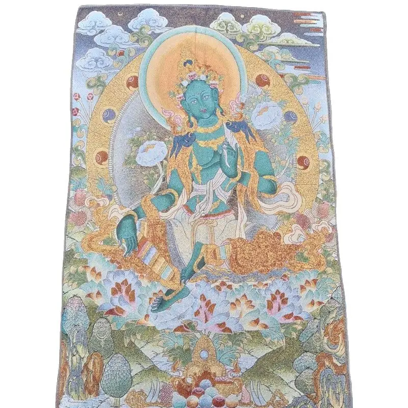 

China old Tibet silk Thangka like hanging painting fengshui green Tara Buddha portrait
