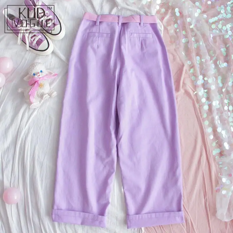 Женские джинсовые брюки с вышивкой повседневные фиолетовые высокой талией в