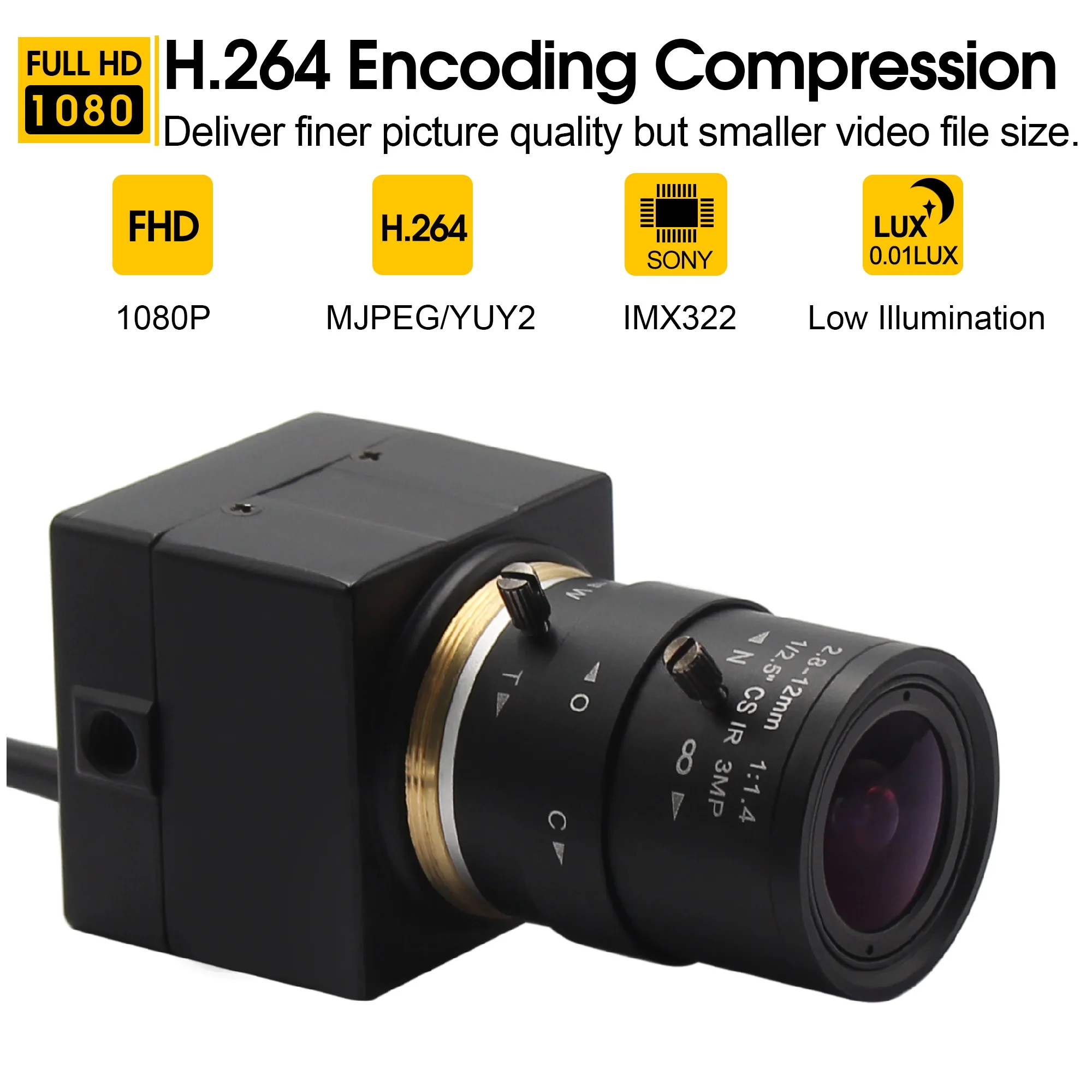 IMX322 CCTV USB веб камера 2 8 12 мм объектив с переменным фокусом H.264 мини низкой