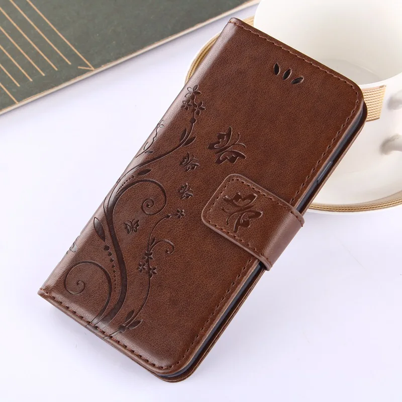 Light Brown Кожаный чехол-книжка с бабочкой и цветами для iphone 11 Pro XS Max XR XsMAX X 10 5 5S SE 6 6s 7 Plus 8 plus, мягкий чехол-кошелек для телефона - Цвет: Light Brown