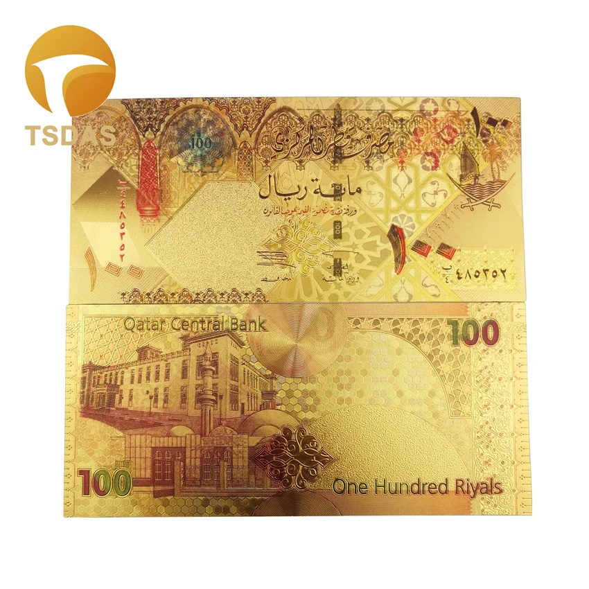 Красивые Позолоченные банкноты из Катара 100 золотых банкнот 24k Золотая фольга 10