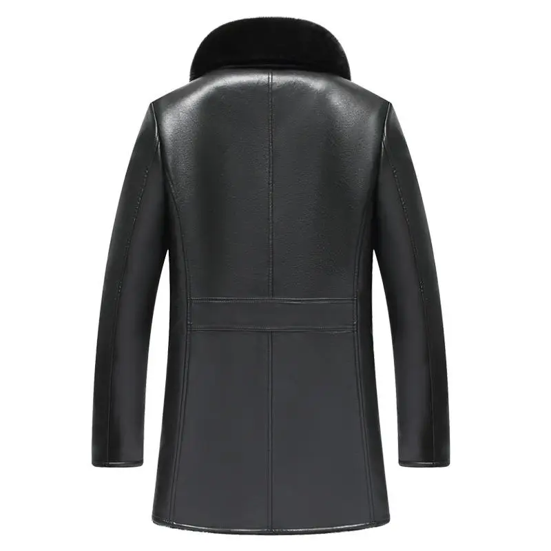 Promotion Low Price Winter Long Detachable Large Fur Collar Leather Jacket Mens Jackets Faux Thick Very Warm Coat | Мужская одежда