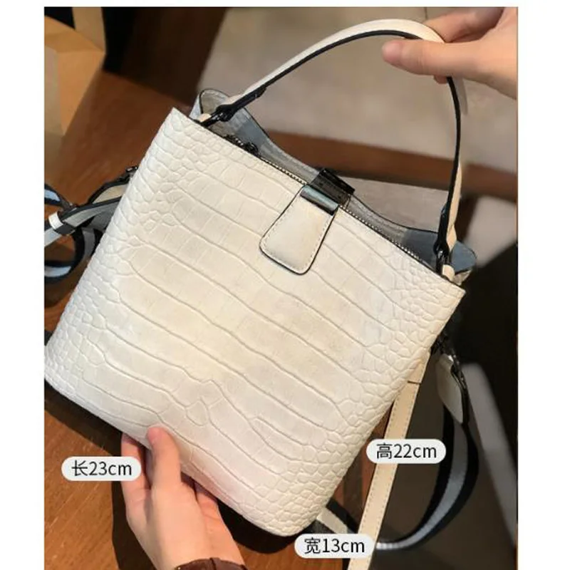 Famous Brand Genuine Leather Women Handbag Fashion Bucket Bag Alligator Shoulder Female Casual Messenger New Totes | Багаж и сумки