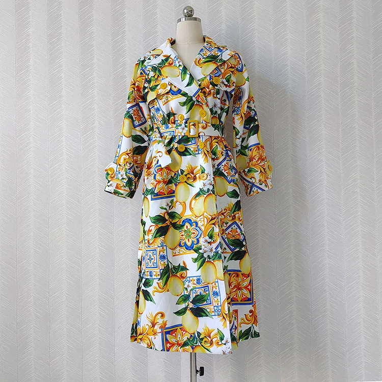

Spring Autumn New Designer Women's vintage trench coat Italy style print windbreaker coat A733