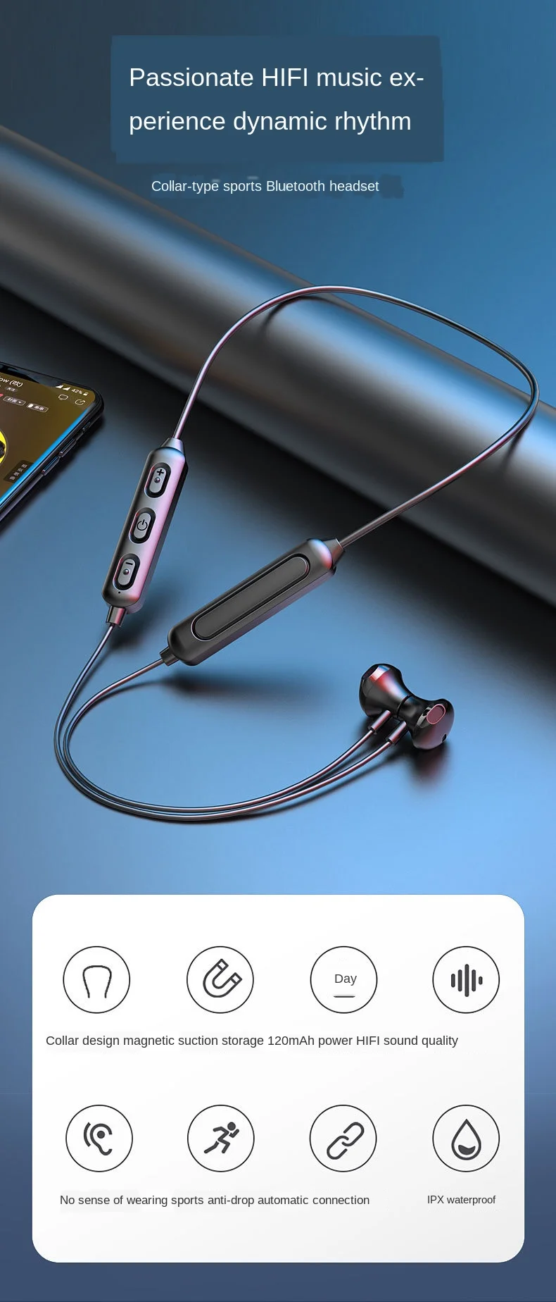 

Bluetooth headset neck hanging 5.0 wireless headset neck hanging sports running stereo headset