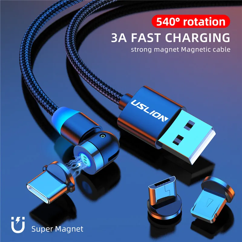 USLION Magnetic Cable usb 3A Fast Charging Type C Magnet Charge Micro For iPhone 8 7 6 XS XR X Plus Samsung Xiaomi usb c Cable