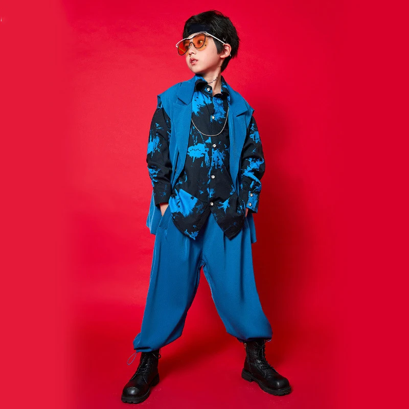 

Детский джазовый танец костюмы для мальчиков в стиле хип-хоп одежда для уличных танцев костюм голубого цвета одежда для бальных танцев для ...