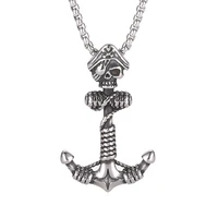 trendy pirate skull anchor pendant necklace for men stainless steel mens long chain necklaces male punk jewelry gifts sp0432