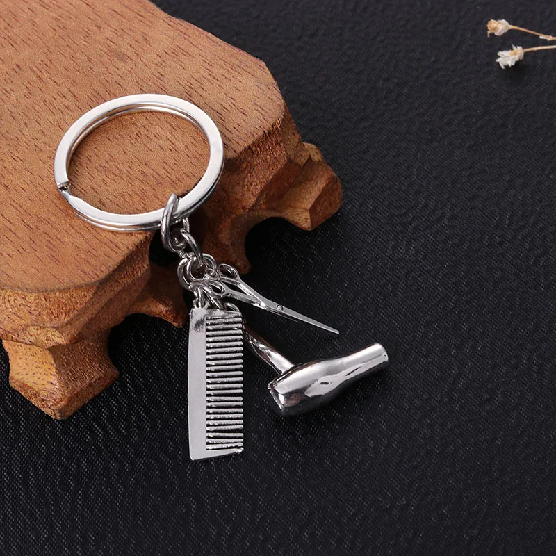 

Fashion Key Chain Hairdresser Gift Comb Scissors Hair Dryer Car Interior Accessories Beautiful Gift Keyring