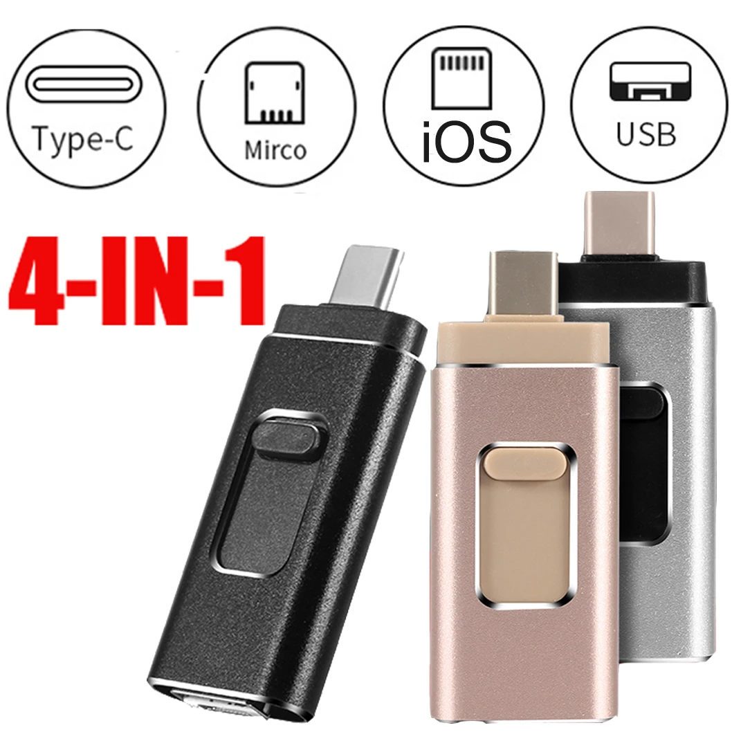 4 в 1, многофункциональный USB флеш-накопитель типа C, 32 ГБ, мобильный телефон, OTG, USB флешка, 64 ГБ, 128 ГБ, металлическая флешка, 32 ГБ, Прямая поставка 3,0