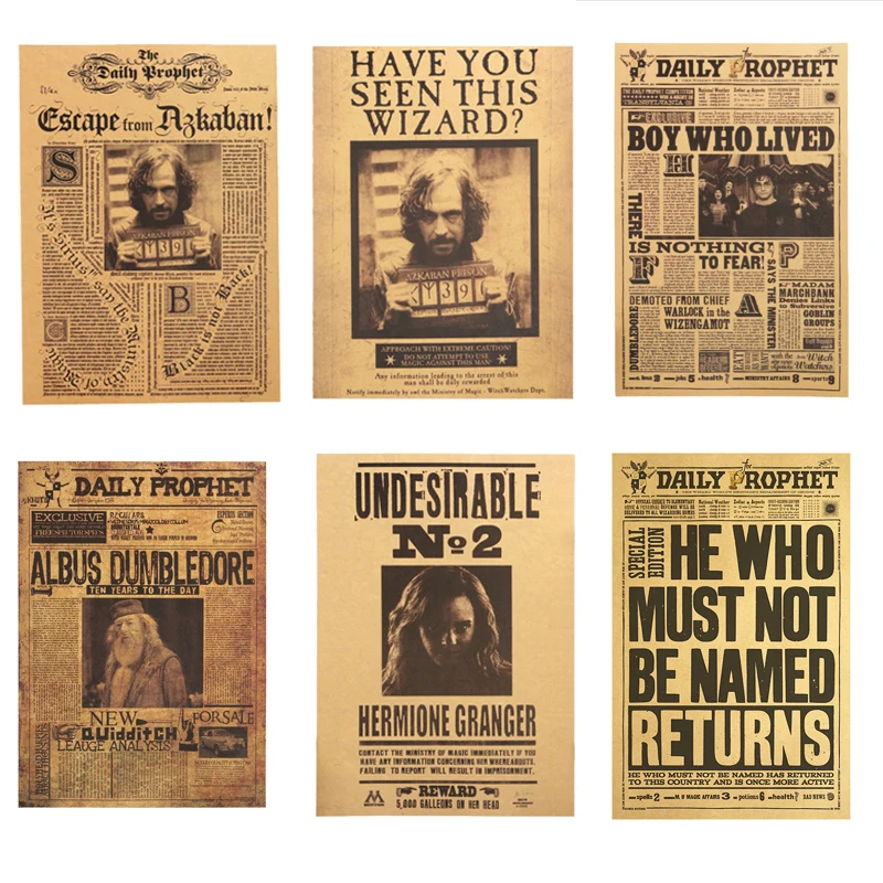 

2021 Famous Movie Potters Retro Print Poster Sirus Wanted Posters Daily Prophet Magical World Kid's Gifts Coffee Bar Home Decor