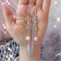 new boho crystal earrings goddess earrings irregular natural moonstone earrings reiki energy wire wrapped witchy earrings