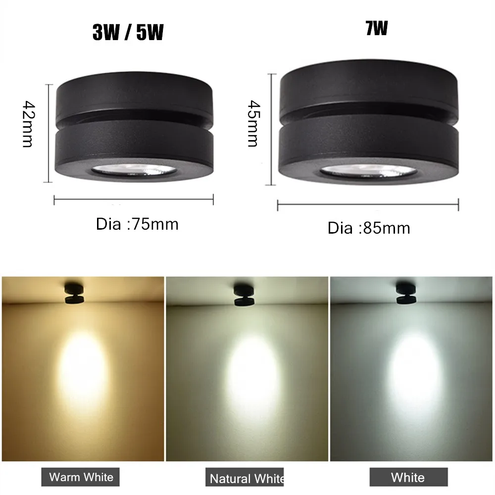 DBF-foco LED súper fino, plegable, montado en superficie, 3W, 5W, 7W, bombilla LED giratoria de 360 grados, 3000K/4000K/6000K