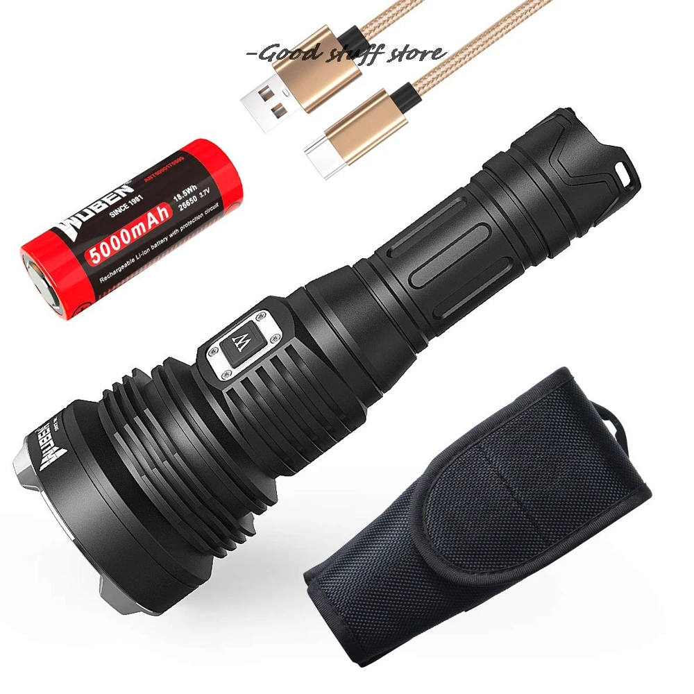 Precio WUBEN-linterna Led De Gran Potencia, Recargable Por USB, Cree XHP70, 3200 Lúmenes, Batería De 26650, Alcance De 454M, Luz T102