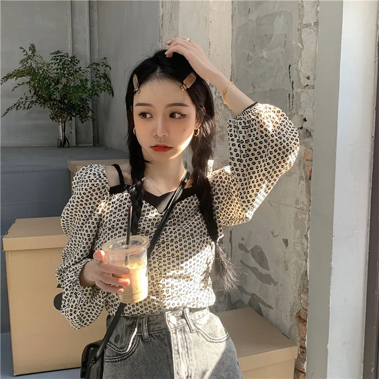 

Fake Two-Piece Long-Sleeved Shirt for Women Spring Korean Style Chic Western Style Slimming Versatile Design Sense Niche