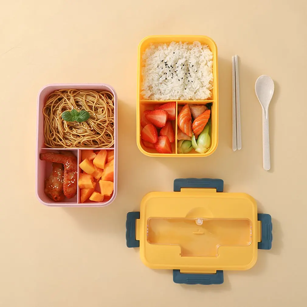 Пшеничной соломы с вилкой и ложкой отсек Коробки для обедов может печь Ланч