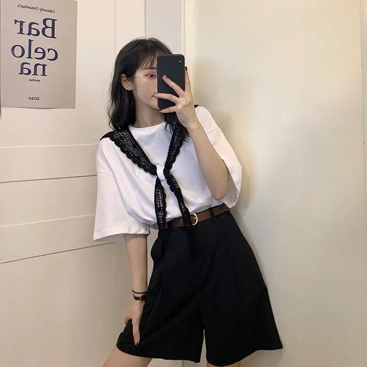 

Summer suit women's loose fashion T-shirt + two piece High Waist Wide Leg Pants