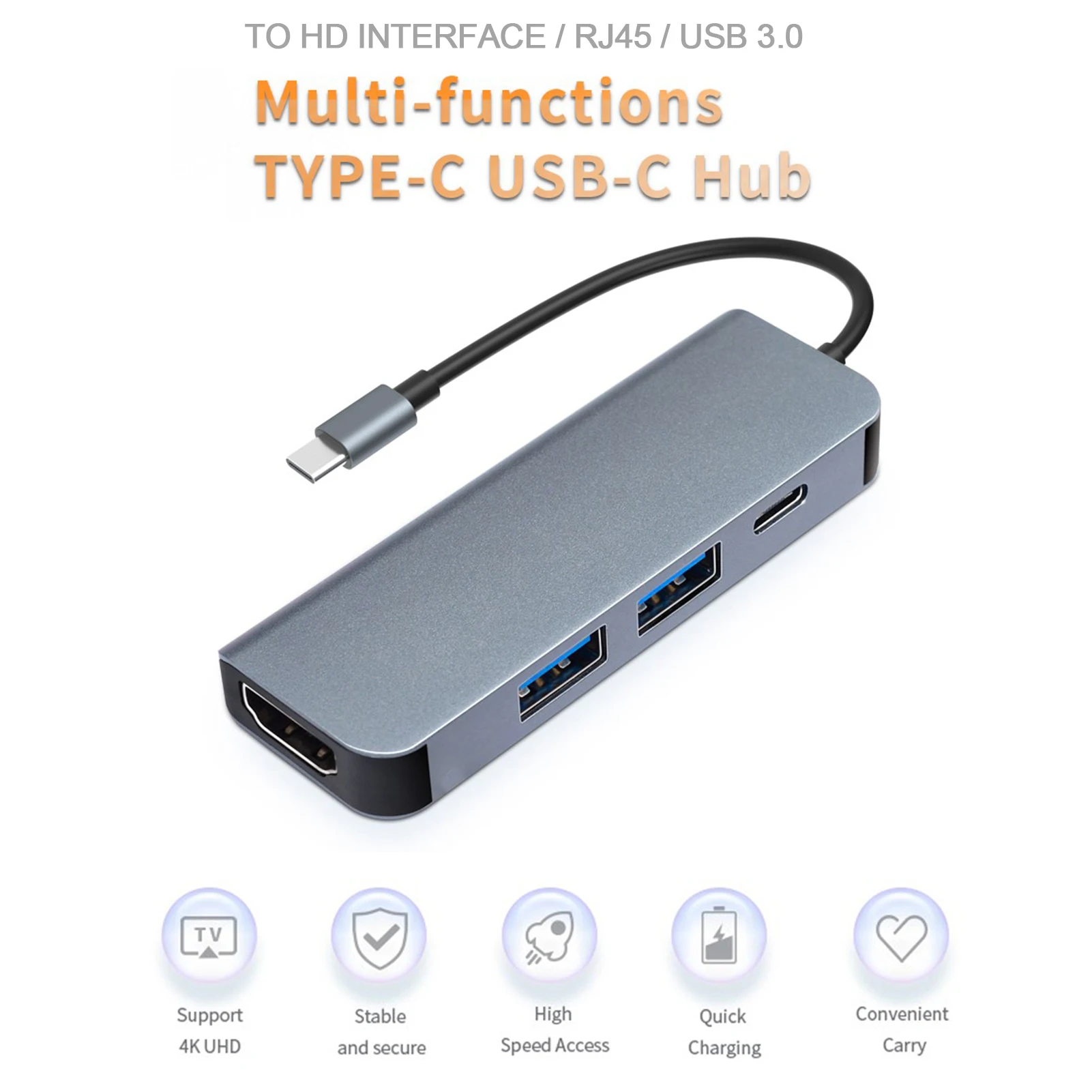 

Multiport Type C Hub 4-in-1 USB 3.0 and Type C Data Adapter Card Reader Compatible with Windows/macOS/Android/iOS/Linux Systems