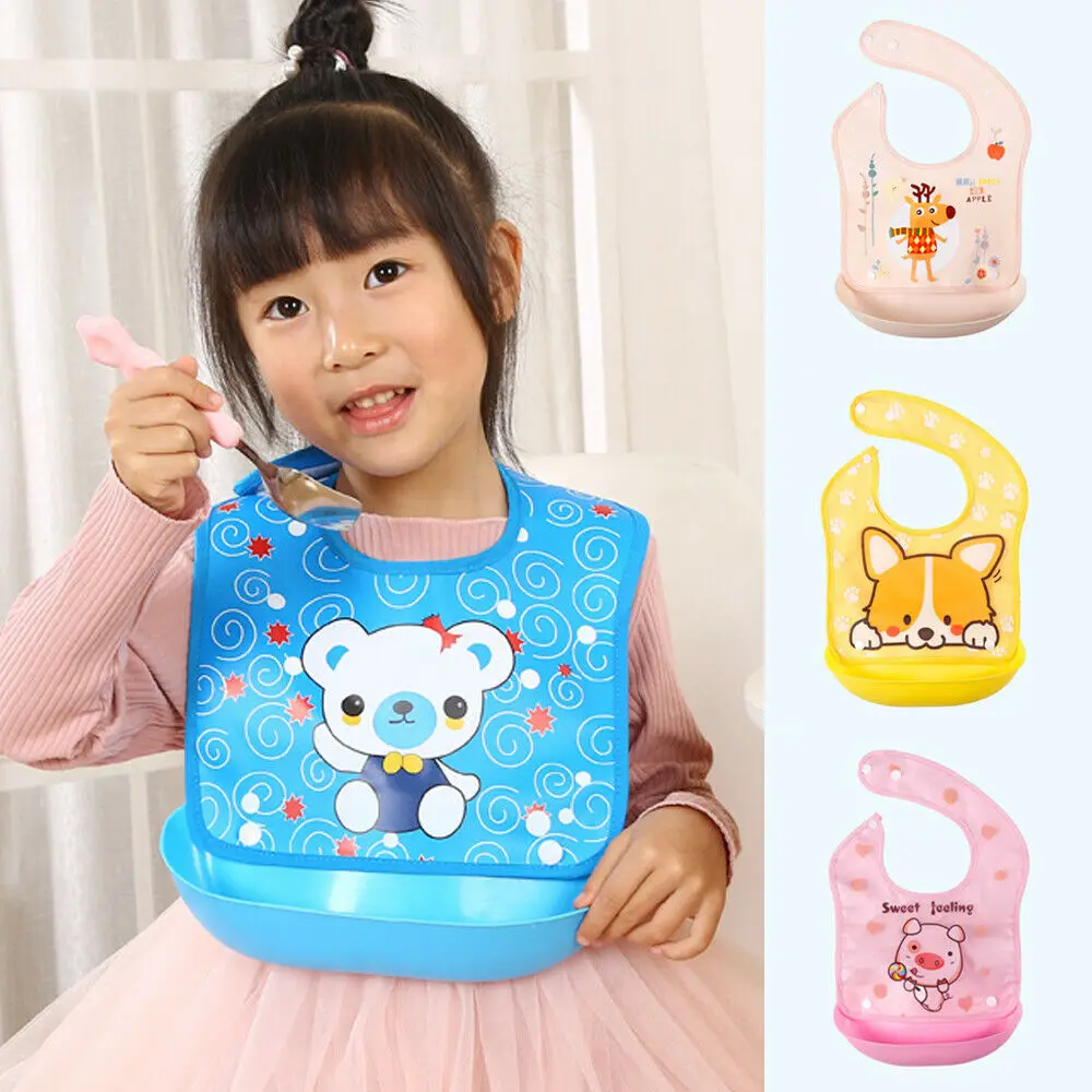 Детские Водонепроницаемые силиконовые нагрудники мультфильм Животные моющиеся