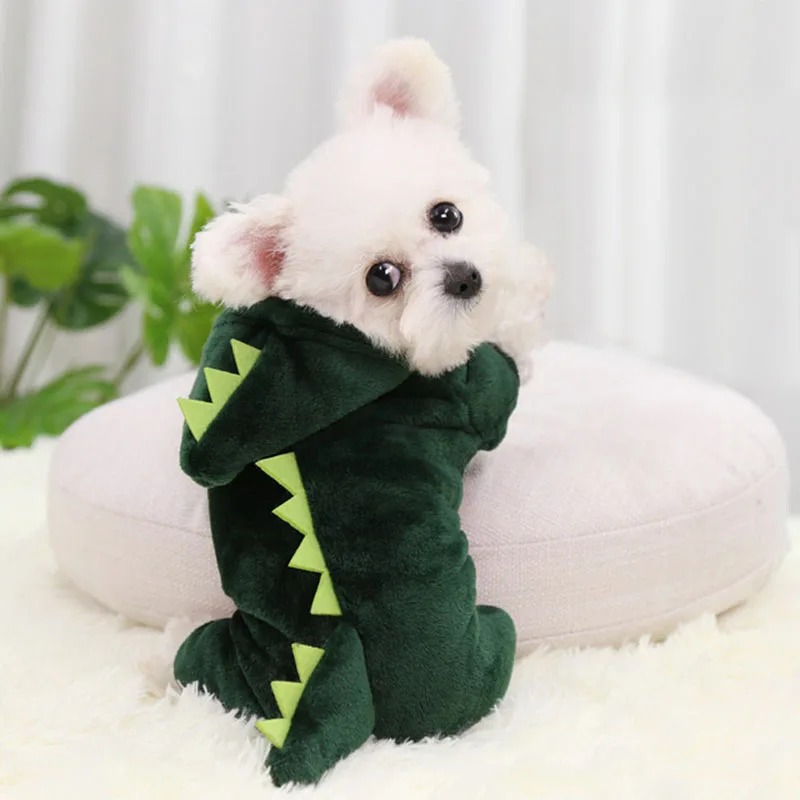 

Coral fleece dog clothes dinosaurs turned into pet clothes autumn and winter warm four-legged dog clothes cat