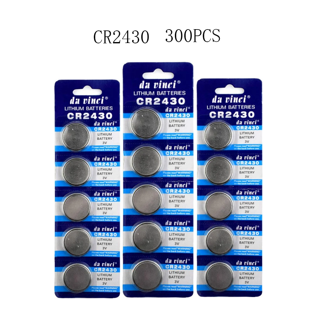 

300pcs=60Card 270mAh CR2430 Lithium 3V Button Battery KL2430 DL2430 BR2430 Cell Coin Batteries For Watch Electronic Toy Remote