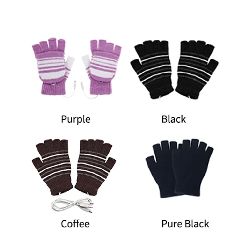 

2pcs Warm Winter Practical Skiing Washable Heating Gloves With Cover Sports Cycling Knitting USB Connection Mitten Outdoor