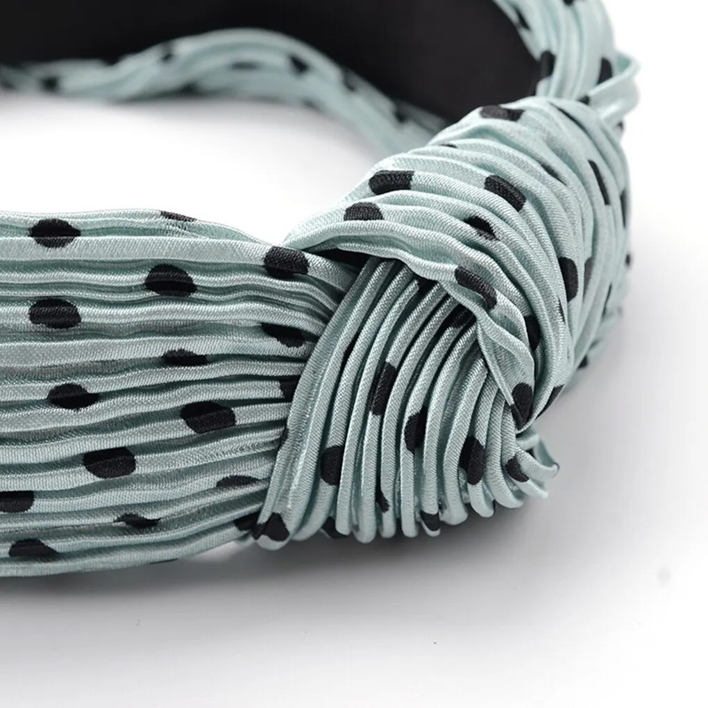 

Women Headband Girls Knotted Headdress Pleated Dot Printed Hair Band Face Wash Makeup Headband